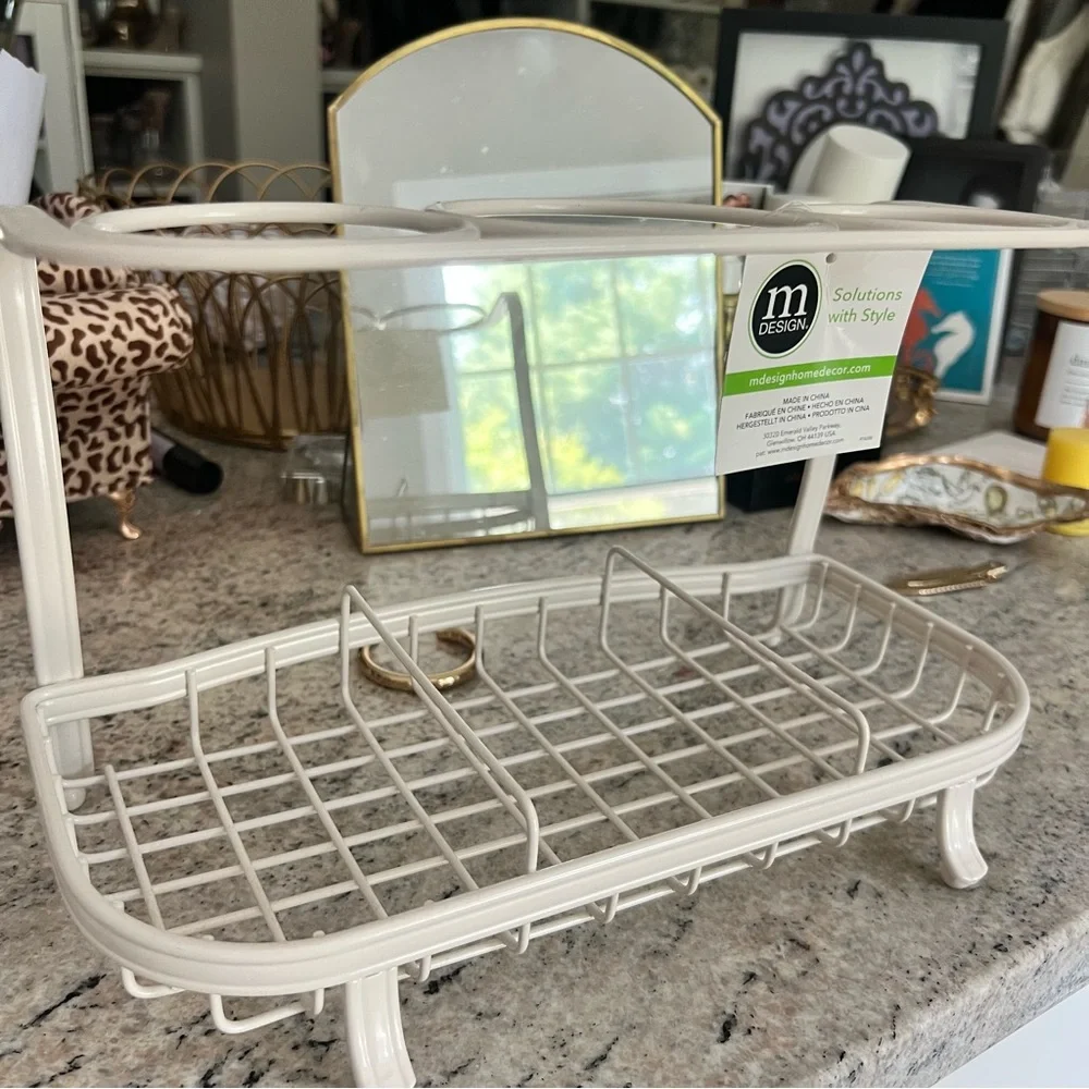 White Metal Countertop Bathroom Organizer with 3 Round Holders